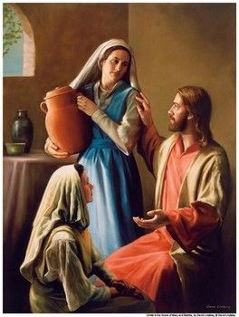 July 29th - St. Martha: "Jesus loved Martha and Mary and Lazarus." This unique statement in John's gospel tells us of the special relationship Jesus had with Martha, her sister, and her brother. Saint Martha, Jesus And Mary, Mary And Martha, Pictures Of Christ, Bible Love, Santa Marta, Biblical Art, Scripture Study, Jesus Pictures