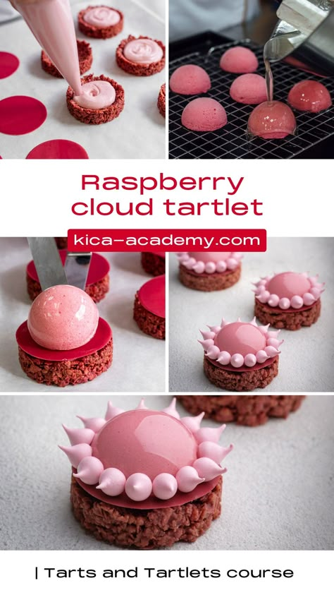 Fancy Small Desserts, French Tartlets, Dessert Garnish Ideas, Fancy Desserts Beautiful, Tartlets Dessert, Raspberry Entremet, Tartlet Shells, Raspberry Tartlets, Almond Crumble