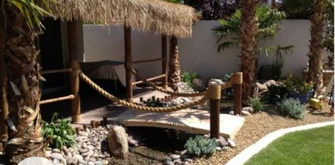 Tiki Backyard, Tiki Bars Backyard, Tropical Hut, Natural Lawn, Outdoor Tiki Bar, Homecoming Floats, Backyard Adventure, Tiki Bar Decor, Tropical Backyard