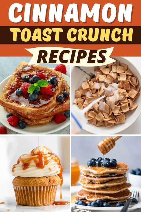 Treat yourself with these Cinnamon Toast Crunch Recipes! From bars to cookies to cheesecake and waffles, this tasty cereal has endless possibilities. Recipes With Cinnamon Toast Crunch Cereal, Recipes With Cinnamon Toast Crunch, Cinnamon Toast Crunch Recipes, Cinnamon Toast Crunch Dessert, Cinnamon Toast Crunch Treats, Cinnamon Toast Crunch Bars, Cinnamon Crisps, Random Desserts, Crisps Recipe