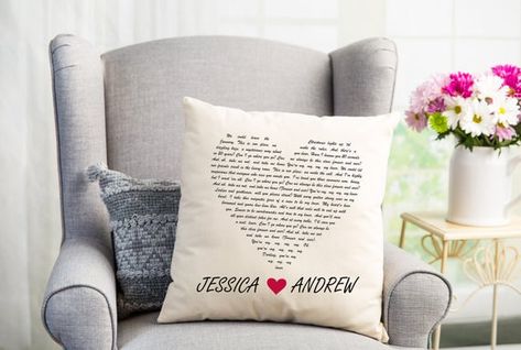 Custom Made Pillow Case - Valentine Gift - Love Gift - Pillow Case - Pillow Cover - Custom Gift - Song On Pillow - Personalized Gift - Cover Custom Pillow Cases, Personalized Anniversary Gifts, Wedding Pillows, Wedding Songs, Personalized Anniversary, How To Make Pillows, Pillow Gift, Wedding Vows, First Dance