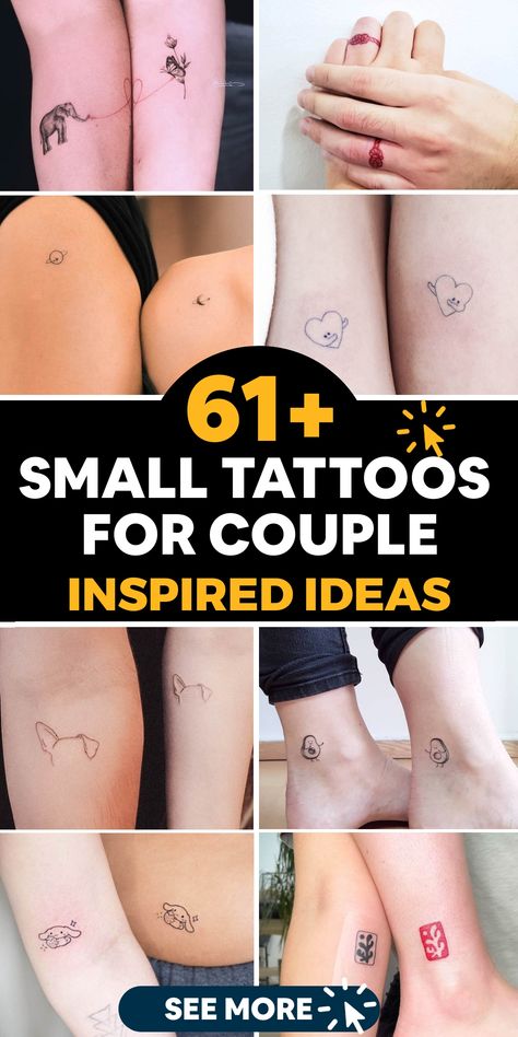 Explore a variety of stylish and personal small tattoo designs tailored for couples. Whether you prefer simple and chic aesthetics or intricate artwork, there is a tattoo that beautifully embodies your connection. Find inspiration for coordinating tattoos that speak to your unique bond and elevate your shared journey together. Embark on the exciting search for the perfect matching tattoos to express your love creatively! Small Couple Tattoo Ideas, Simple Couples Tattoos, Butterfly Foot Tattoo, Married Couple Tattoos, Couple Tattoo Ideas, Couple Tattoos Unique Meaningful, Partner Tattoos, Small Star Tattoos, Small Matching Tattoos