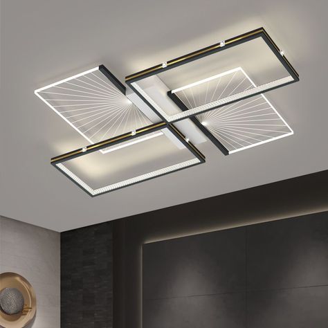 LED Flush Mount Ceiling Light Modern Square Ceiling Lamp For Living Room Light For Angled Ceiling, Electric Fitting Ideas, Hall Profile Light Ceiling, Profile Light Ceiling Design For Living Room, Fall Ceiling Designs Hall Modern, Living Room Lighting Design, Pop Design For Hall, Square Ceiling Lights, Profile Light