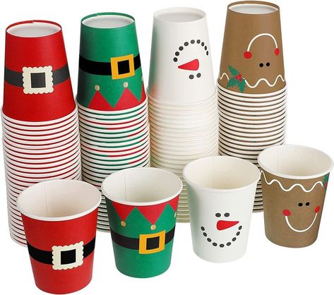 Cup Christmas Gift Ideas, Christmas Party Cups, Hot Cocoa Party, Elf Snowman, Tea Paper, Paper Cup Design, Paper Cup Crafts, Cocoa Party, Santa Cups