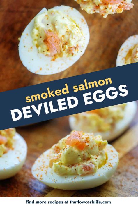 These smoked salmon deviled eggs are keto, low carb, and packed with flavor! #keto #lowcarb #salmon Deviled Eggs With Smoked Salmon, Keto Smoked Salmon Recipes, Easy Peel Boiled Eggs, Smoked Salmon Deviled Eggs, Salmon Deviled Eggs, Keto Smoked Salmon, Pescatarian Dishes, Smoked Eggs, Breakfast Feast