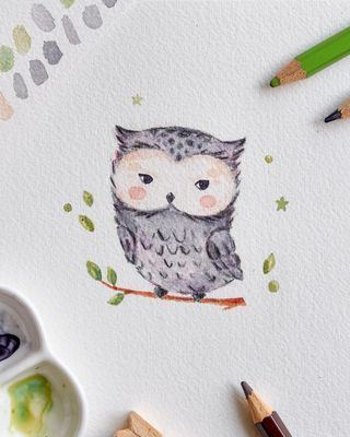 Owl Art Painting, Watercolours Painting, Watercolor Doodles, Animal Illustration Kids, Painting Instagram, Alcohol Ink Markers, Owl Watercolor, Animal Watercolor, Illustration Art Kids