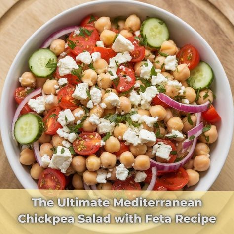 Are you looking for a healthy and delicious salad recipe that is bursting with flavor? Look no further than this Mediterranean Chickpea Salad with Fet... see more/recipe by clicking the pin. Greek Salad With Chickpeas, Chicken Chickpea Salad, Chickpea Recipes Salad, Chickpea Chicken Salad, Chickpea Caesar Salad, Chickpea Salad With Feta, Salad With Chickpeas, Mediterranean Chickpea, Feta Recipe