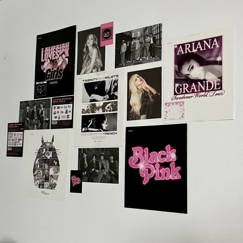 blackpink collage bts collage ariana grande collage Kpop Fan Room Ideas, Kpop Gallery Wall, K Pop Posters Aesthetic Room, Kpop Wall Ideas Bedroom, Kpop Room Poster Wall, Room Ideas For Kpop Fans, Kpop Wall Collage Ideas, Kpop Wall Ideas, Kpop Poster Wall Ideas Room