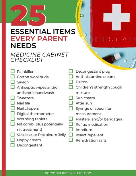 As a parent there are certain medicine cabinet essentials that we need to have to hand. To help you with this we have created a free printable checklist! Pin this for later! #medicinecabinet #essentials #freeprintables #printables #freebies #parentingtips #kids #kiddycharts #medicineforkids Medicine Cabinet List, Medicine Cabinet Checklist Home, Medicine Cabinet Checklist, Things To Have In Your Medicine Cabinet, Medicine List, Medicine Cabinet Essentials, Must Have Medicine At Home, Medicines To Keep On Hand, Medicine Cabinet List Products