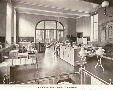 Victorian Childrens Ward. Victorian Hospital Room, 1900s Hospital, Victorian Hospital, Vintage Hospital, Asylum Halloween, Old Hospital, Hospital Architecture, Hospital Interior, Arkham Asylum