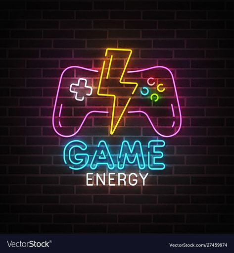 Gaming Cafe Logo, Gaming Moodboard, Gaming Signs, Room Led Sign, Games Corner, Banner Game, Game Neon Sign, Neon Game, Game On Neon Sign