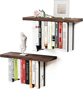 BUTUNITA Floating Bookshelves for Wall, Rustic Wood Hanging Wall Bookshelf, Upside Down Book Shelf and Wall Mounted Bookshelves for Home Decor in Bedroom, Living Room, Carbonized, 2 Pack Mounted Bookshelves, Wall Bookshelf, Floating Bookshelves, Wall Mounted Bookshelves, Wall Bookshelves, Book Shelf, Hanging Wall, Upside Down, Home Decor Furniture