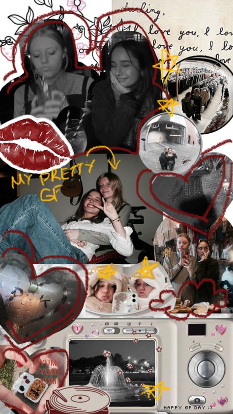 happy gf dayyyy 💋👩‍❤️‍💋‍👩 #wlw #collage Scrapbook Ideas For Girlfriend Wlw, Wlw Gifts For Gf, Gifts For Gf Wlw, Wlw Gifts, Best Friend Collage, Couples Collage, Gf Wallpaper, Couple Collage, Friends Collage