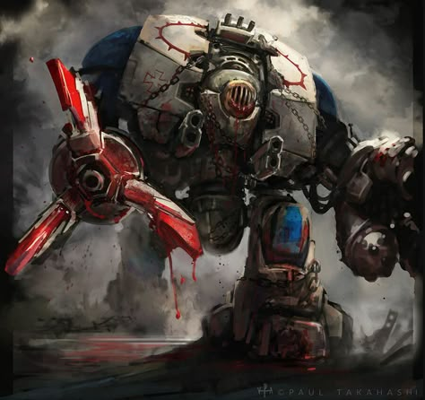 World Eater Dreadnought, Paul Takahashi on ArtStation at https://www.artstation.com/artwork/L2D4LR Warhammer 40k World Eaters, 40k World Eaters, Space Marine Dreadnought, Warhammer Artwork, World Eaters, Chaos 40k, Warhammer 40k Memes, 40k Art, 40k Artwork