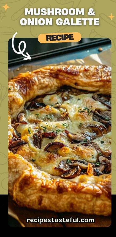 This delicious Mushroom and Onion Galette combines the earthy richness of mushrooms, sweet caramelized onions, and a flaky puff pastry crust. A perfect dish for any occasion—serve it as an appetizer, light lunch, or a savory dinner! The balsamic reduction and fresh arugula topping add an incredible depth of flavor. #Galette #MushroomGalette #VegetarianRecipes #PuffPastry #MushroomLovers #EasyRecipes #SavoryPastry #ComfortFood #TastyGalette Galette Recipe Savory, Mushroom Galette, Onion Galette, Puff Pastry Crust, Galette Recipe, Sustainable Eating, Savory Dinner, Savory Pastry, Balsamic Reduction