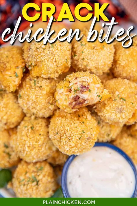 Crack Chicken Bites - Plain Chicken Plain Chicken Recipe, Chicken Cream Cheese, Chicken Bites Recipes, Chicken Balls, Football Snacks, Chicken Appetizers, Plain Chicken, Cheese Bites, Recipes Appetizers And Snacks