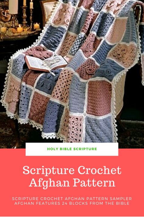 Crocheted Sampler Blanket Patterns, Crochet Bible Verse Blanket, Crochet Sermon Blanket, Cross Afghan Crochet Pattern, Crochet Block Afghan, Block Afghan Crochet Pattern, Sampler Afghan Crochet Pattern, Bible Crochet Patterns, Crochet Sampler Blanket Pattern Free