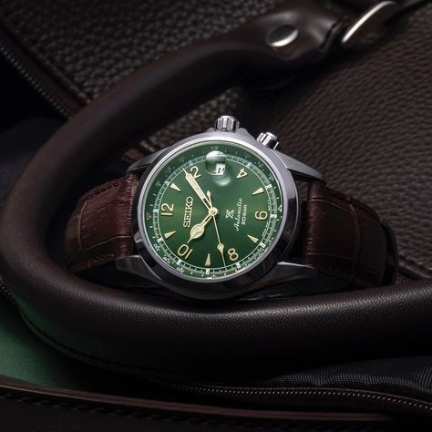 WatchShop on Instagram: “@seikowatchesuk Prospex watches are designed for sports lovers and adventure seekers whether in the water, in the sky or on land - 'The…” The Alpinist, Seiko Alpinist, Mountain Men, Seiko Prospex, Green Cases, Japanese Market, Seiko Watches, The Land, Samsung Gear Watch