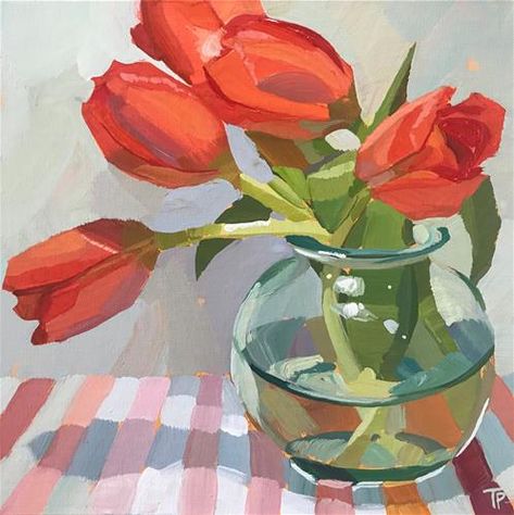 "Tulip Mania" by Teddi Parker Tulip Gouache Painting, Gouache Tulips, Tulip Gouache, Flowers In Acrylic, Blood In The Water, Tulip Art, Oil Painting Inspiration, Tulip Painting, Tulips Art