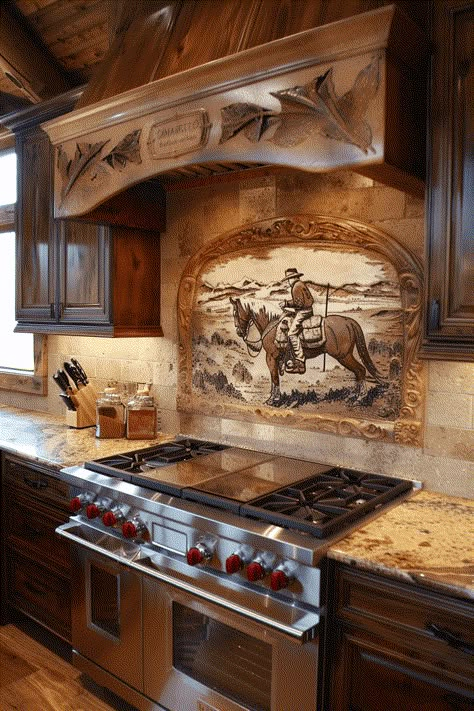 In the constantly evolving landscape of interior design, Western styled kitchens have captured our hearts with their charm and practicality. Whether you live in the heart of the American West, the bustling streets of New Western Kitchen With White Cabinets, Western Style Kitchen, Western Backsplash, Kitchen Remodel Western, Western Kitchen Backsplash Ideas, Cowboy Kitchen, Ranch Style Kitchen, Rustic Kitchen Backsplash Ideas, Western Kitchen Ideas