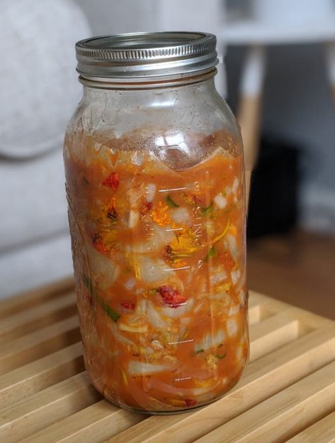 Nasturtium Recipes, How To Preserve Nasturtiums, Fermented Nasturtium, Nasturtium Hot Sauce, Using Nasturtium, Kimchi Fermentation, Fermenting Weights, Fermented Kimchi, Shrimp Paste