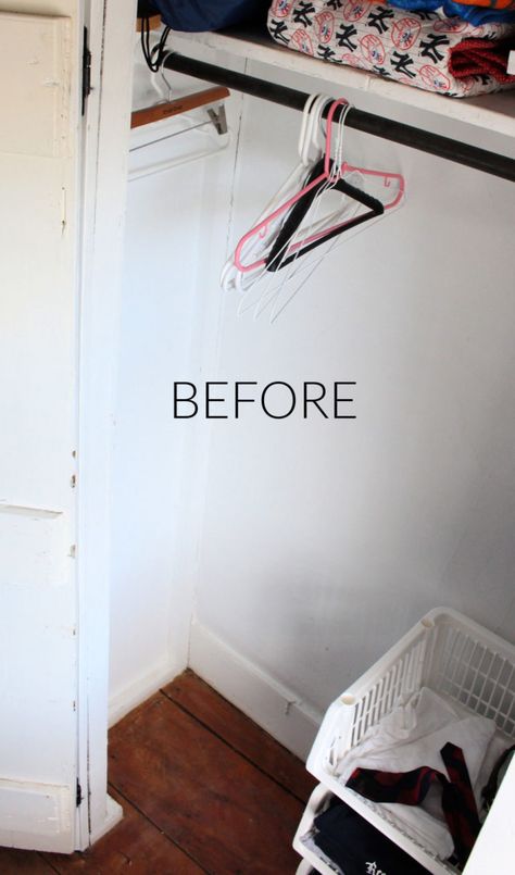 A DIY tutorial to install easy closet shelves. Make your closet functional and organized with simple shelves you can install. Small Deep Closet, Simple Closet Design, Easy Closet Shelves, Loft Closet, Simple Shelves, Easy Closet, Diy Closet Shelves, Small Closet Organization Bedroom, Deep Closet