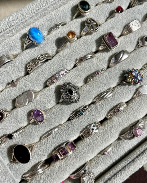 Discover the latest drop of vintage treasures at Sorrell Jewels! 🤩 I’ve just added over 90 stunning vintage sterling silver rings to the website, and each piece is one-of-a-kind. From bold and funky abstract designs to delicate, timeless bands, there’s something to suit every style and size, ranging from C to Z. Whether you’re hunting for a statement piece or an everyday classic, this collection has a little bit of everything ✨ ⠀⠀⠀⠀⠀⠀⠀⠀⠀ Head to the link in my bio to shop the new arrivals, an... Vintage Jewelry Silver, Cool Rings, Funky Rings, Jewelry Piercing, Vintage Silver Jewelry, Vintage Silver Rings, Body Jewelry Piercing, Sparkly Things, Vintage Sterling Silver Rings