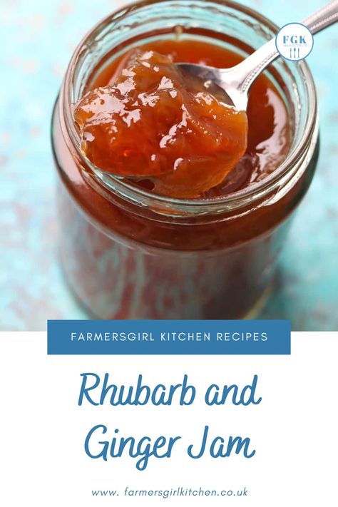 The best recipe for rhubarb and ginger jam, it's easy to make and tastes incredible with pieces of rhubarb and chunks of ginger #rhubarb #ginger #jam #easy #recipe Rhubarb Ginger Jam Recipes, Rhubarb And Ginger Jam, Canned Jam, Rhubarb Crunch, Keto Condiments, Pectin Recipes, Rhubarb Jam Recipes, Stem Ginger, British Foods