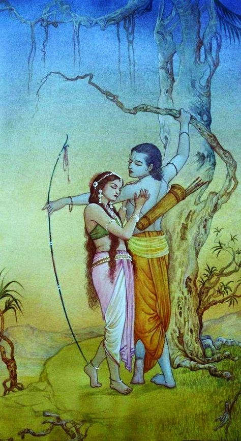 Sita Ram Paintings Hindu Art, Sita Ram Paintings, Ramayan Drawing, Shri Ram And Sita, Ram Sita Painting, Ram Sita Drawing, Ramayan Painting, Ram Sita Image, Rama And Sita