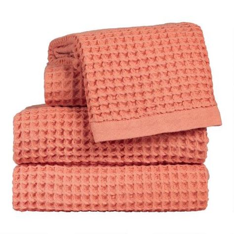 Terracotta Waffle Weave Cotton Towels | World Market Mustard Bath, Guest Hand Towels, Towel Weaving, Bath Hand Towels, Striped Beach Towel, Hallway Bathroom, Towel Crafts, Fingertip Towels, Cost Plus World Market