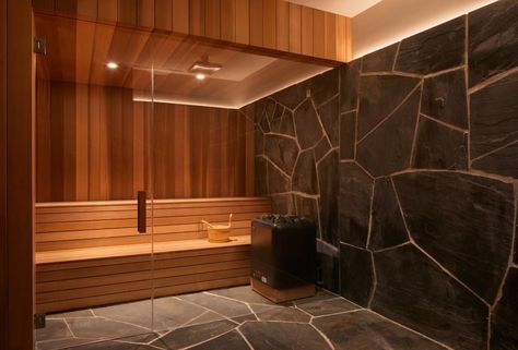 Modern Saunas, Indiana Limestone, Modern Gym, Home With Pool, Pivot Door, Dream House Design, Limestone Wall, Spa Gym, Hamptons Home