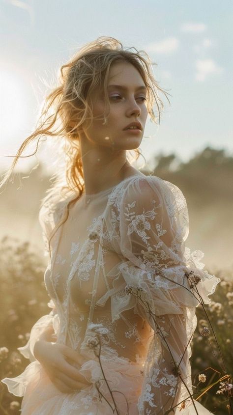 Goddess Photoshoot Poses, Ethereal Model, Dreamy Photoshoot, Ethereal Nature, Ethereal Photography, Fashion Outfits Dresses, Ethereal Dress, Flower Photoshoot, Outfits Dresses