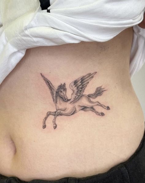 Carasoul Horse Tattoo, Simple Pegasus Tattoo, Pink Unicorn Tattoo, Unicorn Pegasus Tattoo, Ethereal Aesthetic Tattoo, Wild Horses Tattoo, Last Unicorn Tattoo, Mythical Creature Tattoo, Pony Tattoo