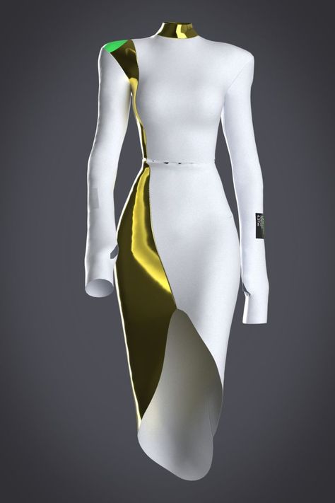 Futuristic Formal Wear, Sci Fi Dress Future Fashion, Futuristic Dress Women, Futuristic Dress Design, Futuristic High Fashion, Futuristic Outfits Aesthetic, Sci Fi Fashion Futuristic, Future Fashion Women, Future Fashion Futuristic