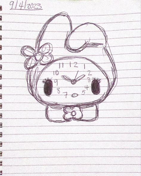 My Melody Sketch, Sanrio Girl Aesthetic, Sanrio Drawing Ideas, My Melody Drawing, Clock Sketch, Aesthetic Hello Kitty, Sketchbook Sketches, Sketching Ideas, Zentangle Art