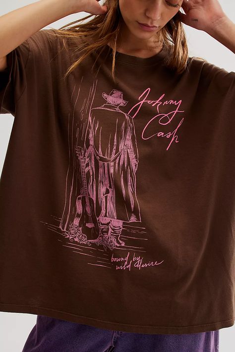 Following the western theme! Free People Graphic shirt. Johnny Cash Shirt, People Graphic, Johnny Cash, Oversized Tee, Cut Off Shorts, Pink Brown, Playing Dress Up, Tee Shop, Graphic Shirts