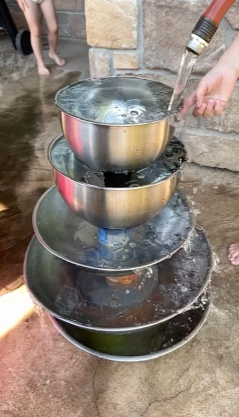 DIY Waterfall - Make a Kid-Friendly Fountain For Outdoor Water Play Outdoor Water Play, Diy Waterfall, Diy Water Fountain, Splash Pad, Diy Water, Dirty Dishes, Water Play, Big Bowl, Large Kitchen