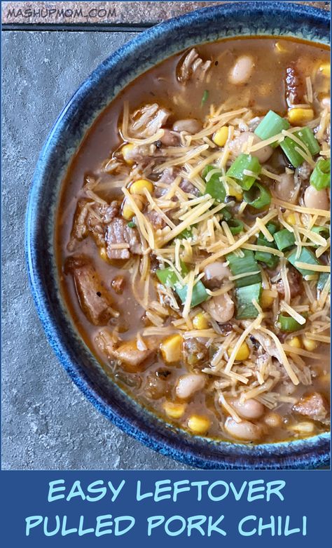 Pulled Pork Soup, Pulled Pork Chili Recipe, Mexican Pulled Pork Recipe, Leftover Pork Recipes, Pulled Pork Crock, Pork Chili Recipe, Shredded Pork Recipes, Pork Soup Recipes, Pulled Pork Chili