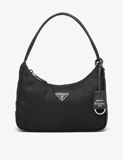 PRADA - 2000 re-edition recycled nylon shoulder bag | Selfridges.com Prada 2000 Re Edition, Black Baguette Bag, Prada 2000, Handcrafted Handbags, Bag Prada, Aesthetic Bags, Baguette Bags, Nylon Shoulder Bag, Genuine Leather Handbags