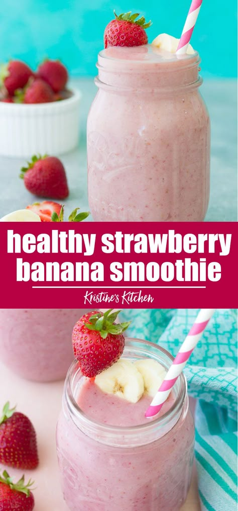 Healthy Strawberry Banana Smoothie, Strawberry Banana Smoothie Recipe, Pizza Fruit, Banana Smoothie Healthy, Smoothie Breakfast, Smoothies Vegan, Desayuno Keto, Smoothie Recipes For Kids, Milk Dairy