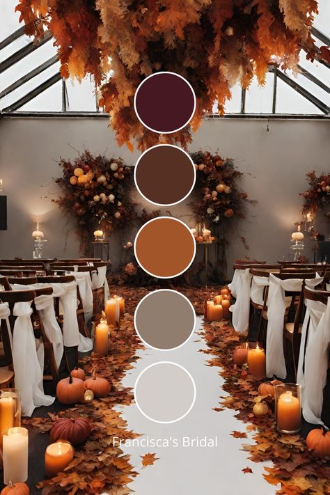 9 Fall Wedding ceremony Colour Concepts: Beautiful Fall Wedding ceremony Theme Concepts Check more at https://howcandothis.com/weddingideas/9-fall-wedding-ceremony-colour-concepts-beautiful-fall-wedding-ceremony-theme-concepts/ Unique Autumn Wedding Ideas, Light Fall Colors Wedding Ideas, Autumnal Wedding Colour Schemes, Autumn Wedding Colour Palette, Fall Wedding With Pumpkins And Mums, Harvest Theme Wedding, Fall Wedding Venue Ideas, Halloween Wedding Color Palette, Fall Fantasy Wedding