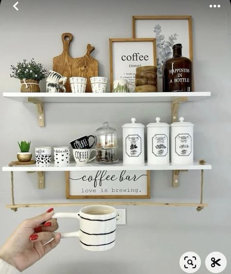 Coin Café, Bar Mini, Coffee Bar Ideas, Ikea Kitchen Island, Kitchen Shelf Decor, Kitchen Finds, Home Coffee Stations, Kitchen Decor Apartment, Home Coffee Bar