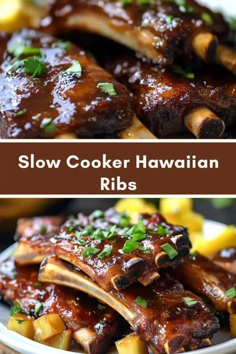 Slow Cooker Hawaiian Ribs Pineapple Teriyaki Slow Cooker Ribs, Best Slow Cooker Ribs, Slow Cooker Hawaiian Ribs, Hawaiian Ribs Crockpot, Pineapple Ribs Recipe, Hawaiian Ribs Recipe, Spare Ribs Slow Cooker, Hawaiian Ribs, Short Rib Recipes Oven