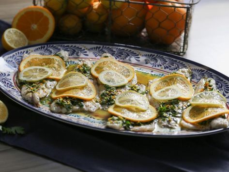 Baked Branzino, Branzino Recipe, Filet Recipes, Gremolata Recipe, Valerie Bertinelli, Food Network Canada, Italian Dinner, Chrissy Teigen, Top Recipes