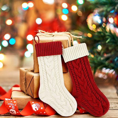 𝗖𝗛𝗥𝗜𝗦𝗧𝗠𝗔𝗦 𝗦𝗧𝗢𝗖𝗞𝗜𝗡𝗚𝗦 𝗦𝗘𝗧- Package includes 2 christmas stockings. Stocking Dimension: 18" long x 5.5" width. Their large size and spacious interior allows for hanging decorations, perfect for filling with Christmas gifts, small toys, candies, trinkets and heartfelt wishes 𝗦𝗢𝗙𝗧 𝗞𝗡𝗜𝗧𝗧𝗘𝗗 𝗠𝗔𝗧𝗘𝗥𝗜𝗔𝗟 - Our Christmas stockings are made of high-quality and soft layer of knit that is gentle on your hands when you fill them with Christmas gifts! Knitted Stocking, Large Fireplace, Fireplace Stockings, Paper Party Decorations, Large Christmas Stockings, Christmas Shoot, Knit Stockings, Christmas Stocking Holders, Stocking Gifts