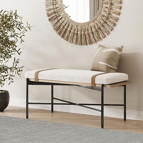 Amazon.com: Nathan James Thatcher Mid-Century Wood Entryway Bench Seat, White Boucle/Light Oak/Matte Black : Everything Else