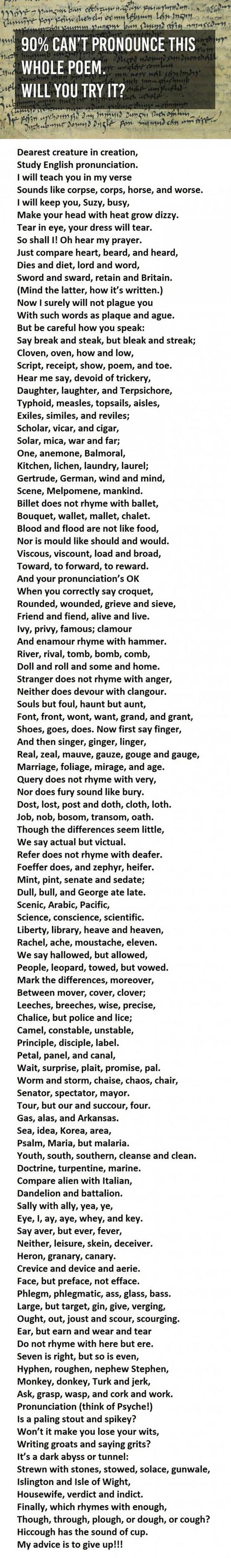 Can you read this poem as quickly and as correctly as possible? I did! Makeup Tricks, Dr Oz, English Writing, Funny Sayings, English Vocabulary Words, School Humor, Vocabulary Words, English Words, Writing Skills