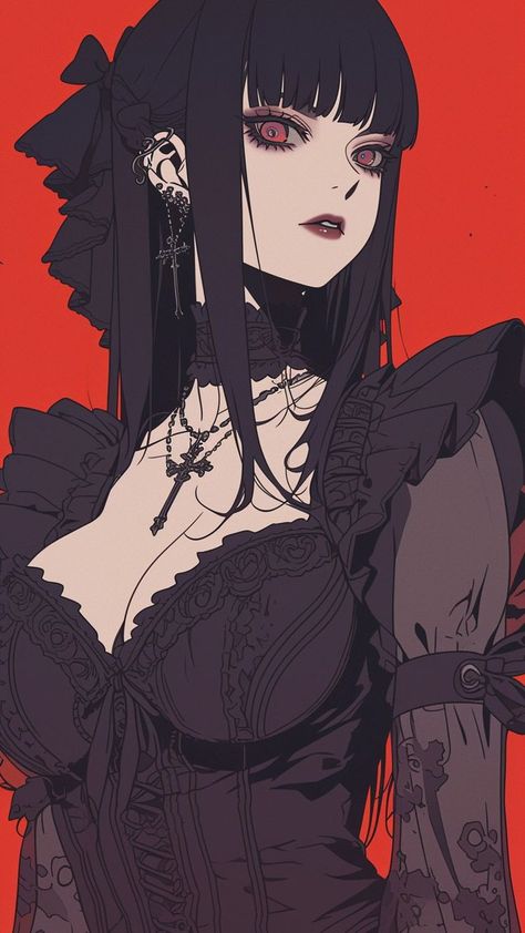 Horror Artwork Illustrations, 90s Anime Aesthetic, Vampire Drawings, Aesthetic Goth, Goth Girl, Gothic Anime, Beautiful Dark Art, 90s Anime, Digital Art Anime