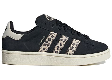 Adidas Campus 00s Black Leopard (Women's) Sneakers in Core Black/Supplier Color/Wonder Beige Adidas Shoes Women Black, Adidas Campus Leopard, Adidas Campus 00s Black, Campus 00s Black, Leopard Adidas, Adidas Campus Shoes, Adidas Campus 00s, Color Wonder, Heels Aesthetic