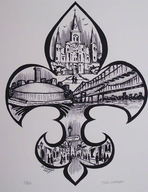 NOLA! BABY! New Orleans Superdome, Louisiana Tattoo, New Orleans Tattoo, Saint Tattoo, New Orleans Skyline, Skyline Tattoo, Tattoo Black And White, Black And White Drawings, La Tattoo